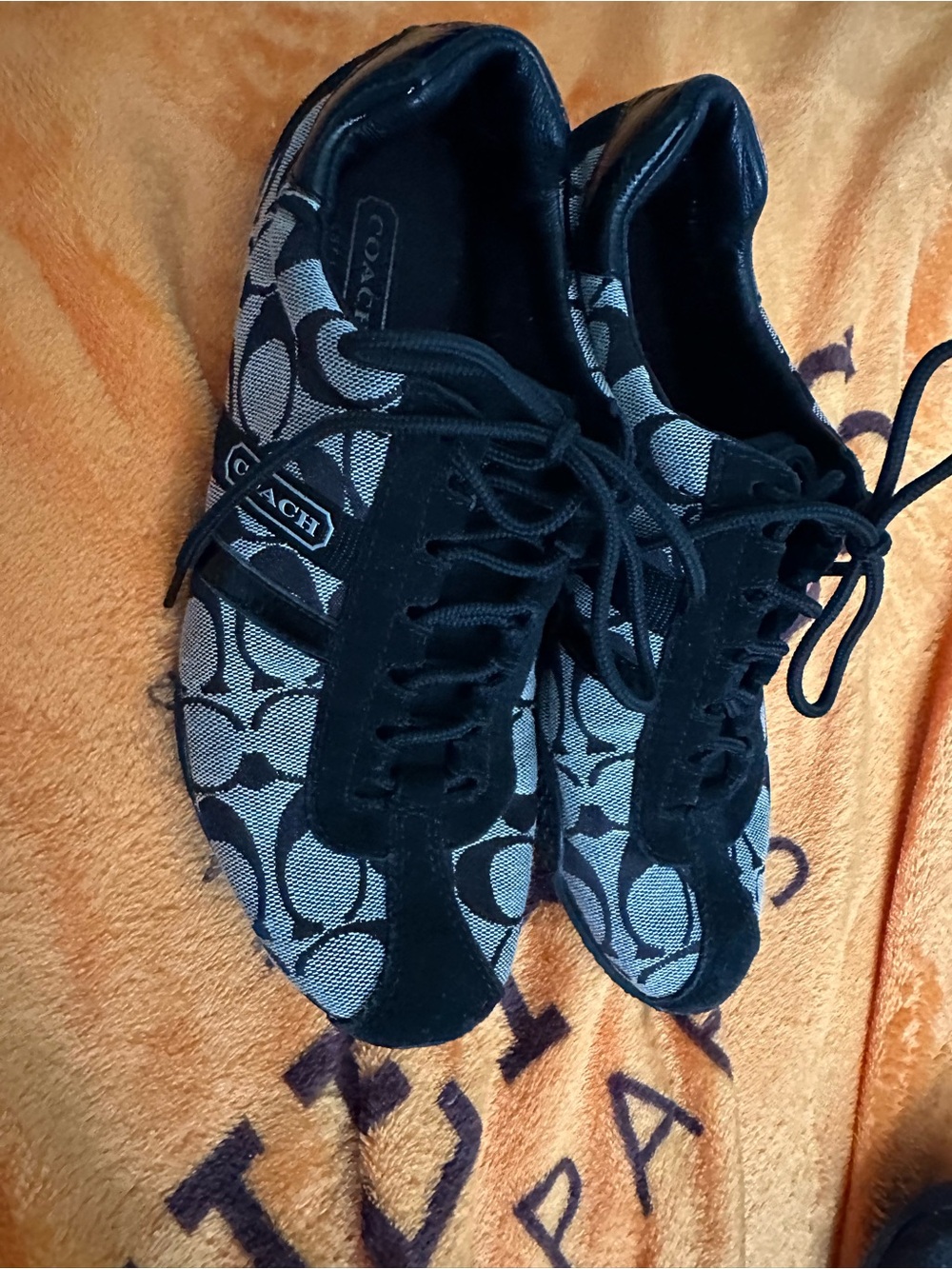 Coach Black and Gray Signature Monogram Sneakers. Authentic